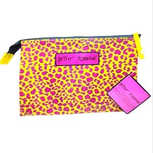 Betsey Johnson Pink Yellow Leopard Animal Print Pouch Bag School Makeup Festival